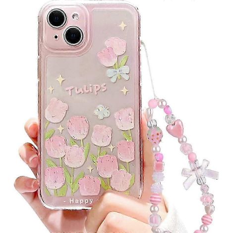 Coque compatible avec iPhone 7, iPhone 8 et iPhone SE 2020/SE 2022. Motifs fleurs et tulipes, nœud papillon, fraise et chaîne de perles. Fine et souple, en TPU. (1/5)