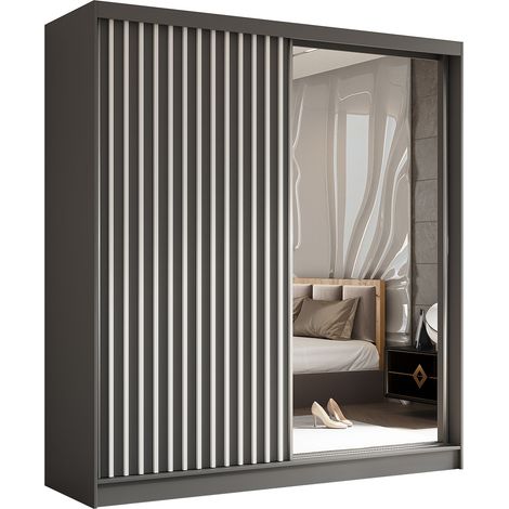 AX LIVING Cabinio Kleiderschrank Grau Weiß mit Spiegel 200 cm Breite