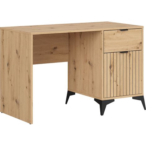 Bureau avec 1 porte et tiroir coloris Chêne artisan - Longueur 120 x Profondeur 60 x Hauteur 78 cm (1/4)