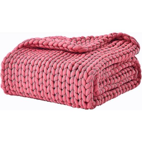 Couverture lestée rafraîchissante en tricot, jeté lesté en grosse maille fait main, rouge (1/5)