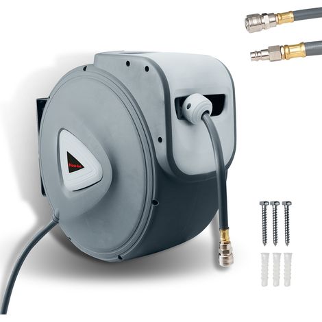 Randaco Enrollador de manguera Enrollador de manguera aire comprimido riego 30+2m conector rápido 1/4" jardín