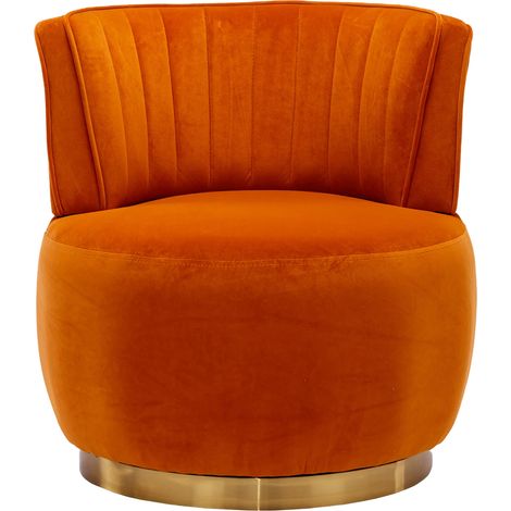 Chaise pivotante moderne 360° ronde en velours doux, dossier confortable, structure stable, fauteuil tonneau pour salon, chambre et bureau, couleur orange (1/5)