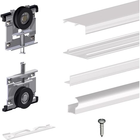 Slid'Up By Mantion – Kit coulissant aluminium blanc pour 3 portes de placard 18 mm – Rails 2,7 m – Poids max 70 kg – Installation facile