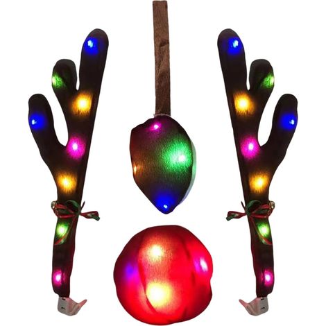 Bois De Renne pour Voiture,Bois De Renne LED avec Nez pour Véhicule Décoration De Noël avec Queue - pour Véhicules Automobiles Camions SUV Partie Extérieure Fenêtre Toit Décorations (1/5)
