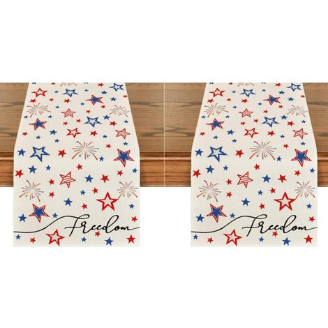 Camino de mesa con estrellas patrióticas de la libertad, decoración de mesa para la fiesta nacional estadounidense (33 x 183 cm) (2 piezas) (1/5)