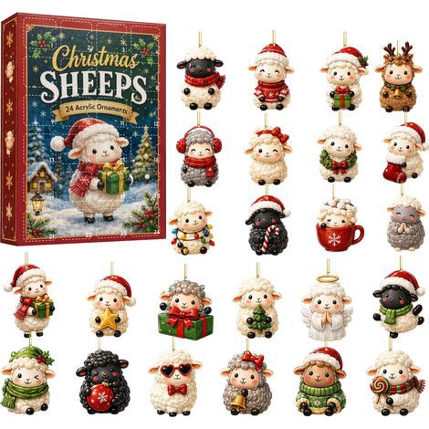 Adventskalender mit Lamm – Überraschungsbox – Weihnachtsbaumschmuck – Weihnachtsgeschenk (1/5)