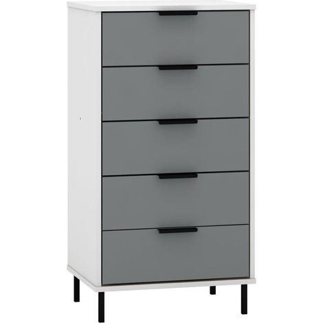Madrid 5 Drawer Chest - L38 x W50 x H94 cm - Grey/White Gloss (1/4)