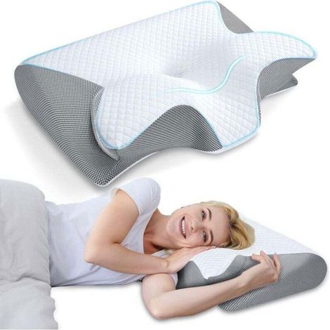 Oreiller cervical en mousse à mémoire - PZCC - Ergonomique 2 en 1 - Soulagement des douleurs cervicales - 60x40x12 cm (1/4)