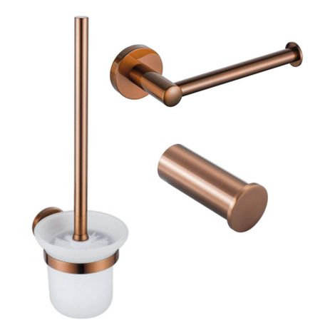 FugaFlow Eccelente Ensemble d'accessoires WC 3 pièces - porte-rouleau sans couvercle - brosse WC - crochet à serviette simple rond - Cuivre brossé PVD (1/5)