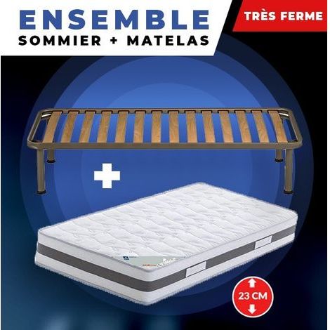Matelas 80x200 + Sommier + pieds + Oreiller Mémoire + Protège Matelas Offerts Mémoire de Forme - 23 cm - Trés Ferme (1/5)