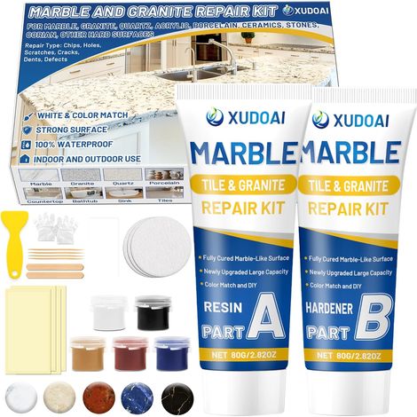 Kit de Réparation pour Marbre et Granit (Couleurs Assortie) 160g Kit Réparation Carrelage pour Éclats, Trous, Défauts, Fissures, Réparation Réattache Carrelage Pierre Autres Surfaces Dures (1/5)