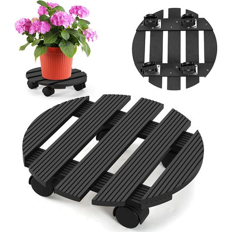 TolleTour Lote 2x Soporte para Plantas WPC Redondo 30 cm, Gris, Ruedas para Macetas, Carro para Plantas, Capacidad 80 kg (1/5)