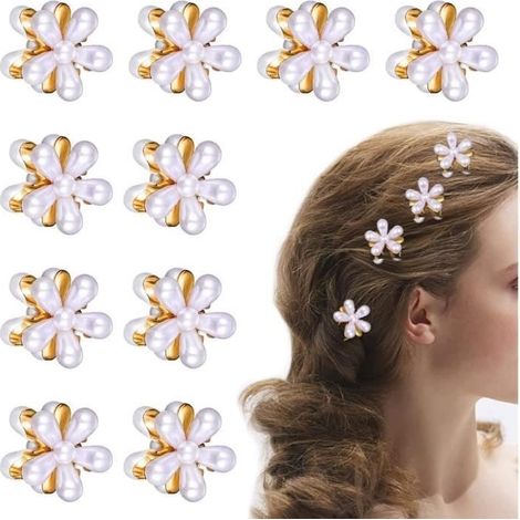 (Weiß + Gold) Mini-Haarspangen, 20 Stück – Weiß und Gold – Elegant und leicht – Für Partys und Hochzeiten (1/3)