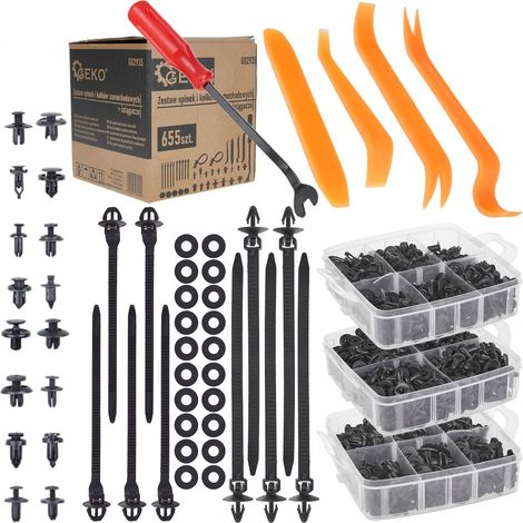 Set mit Kfz-Clips und -Stiften, 655-teilig + GEKO G02935 Abzieher