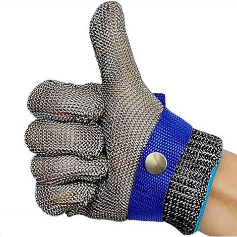 Gants de boucher - Acier inoxydable - Résistants aux coupures - Haute performance - Bleus - Taille S (1/5)