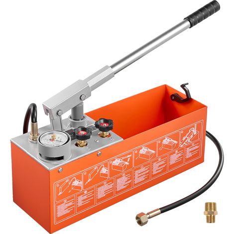VEVOR Bomba de Prueba de Presión Hidráulica 11,36 L, Manual, Doble Válvula, Rango de prueba de 0-50 bar, con Manómetro y Tanque, Material Resistente, para Sistemas de Tuberías de Agua, Calefacción (1/5)