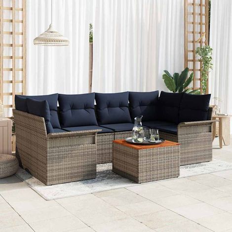 Set Divano da Giardino 7 pcs Grigio e Blu Navy polyrattan vidaXL (1/5)