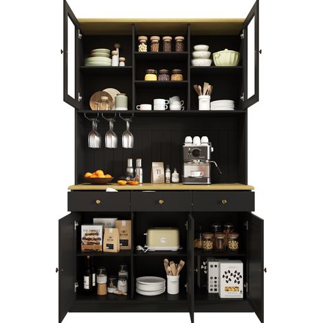 ELVMI Credenza Alta da Cucina con 4 Ante, 1 Cassetto, Ripiani Regolabili, Prese e USB, in MDF, 120 x 40 x 191 cm, Nero (1/5)