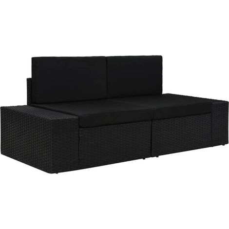 Modulares 2-Sitzer-Sofa Poly Rattan Schwarz