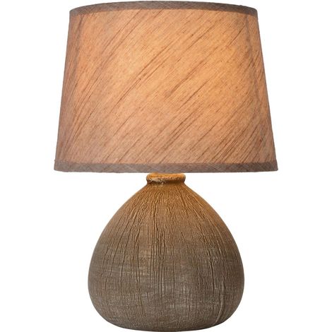 Lampe à poser en céramique brun Ø18 cm – Hauteur 26 cm – Interrupteur sur cordon – Utilisable avec ampoule LED – Lucide (1/2)