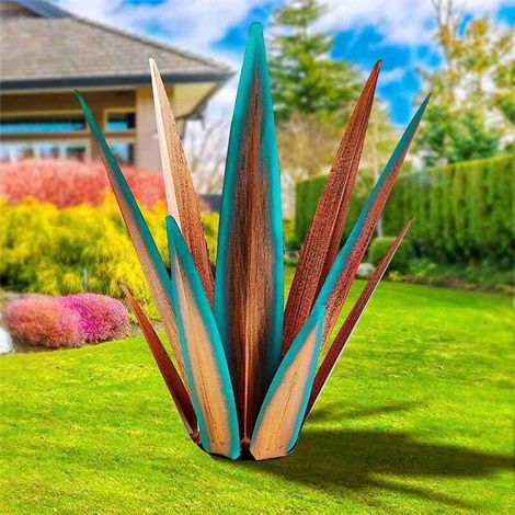 Grid Cool – Sculpture en métal d'agave 55 cm – Décoration intérieure et extérieure peinte à la main – Résistante aux intempéries – Idéale pour patio