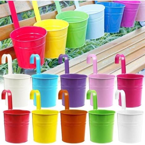 Zulux Kit 10 pcs Pots de Fleurs Pot Plante Suspendu 10 Couleurs Pots Fleur Métal Fer Balcon Jardin Maison Décoration (1/4)