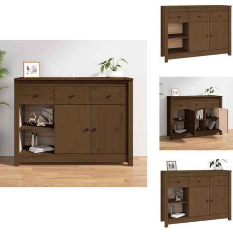 Buffet Marron miel 100x35x74 cm Bois massif de pin - Buffet - Meuble De Rangement - Commode - Armoire - Bois Massif (1/5)