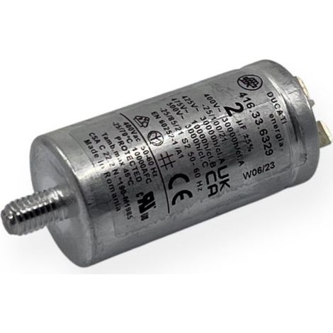 Ducati Energia – Condensateur permanent aluminium 2µF à cosses faston simple – Ø30x60mm – Compatible appareils électroménagers – Durée de vie 30 000h