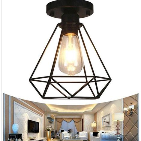 Plafonnier industriel rétro Cage métallique Fer noir, plafonnier industriel vintage Suspension pour entrée, porch (1/3)
