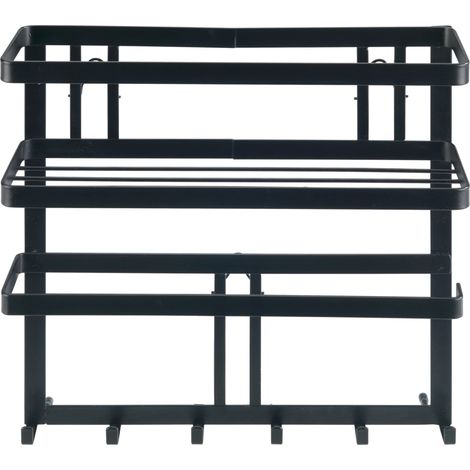 Wenko – Étagère murale cuisine multifonction en métal noir – Distributeur sopalin et crochets pour ustensiles – Dimensions 30x33x9 cm