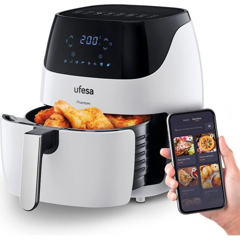 UFESA AF5100 White Phantom Friggitrice ad Aria Bianca, Air Fryer WIFI, Ricettario e Controllo via APP o con Schermo Tattile, 5 L, 8 Programmi, 1500 W, Cestello e Vassoio Estraibili, BPA e PFOA Free (1/4)
