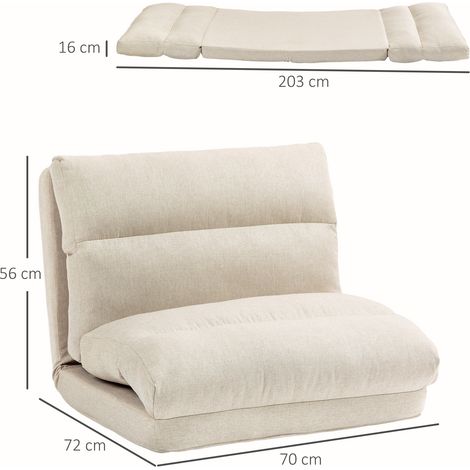 Pouf convertible en lit, dossier inclinable, pliable, jusqu'à 120 kg, 70 x 72 x 56 cm, beige (1/5)