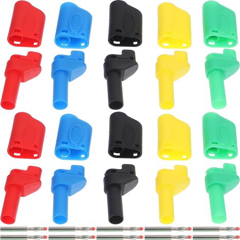 10pièces eurs Banane Isolés Colorés pour Câble Haut-Parleur Fiches Banane Sûres et Stables Compatibles Test Multimètre Lot Couleurs Jaune Vert Bleu Rouge Noir (1/5)