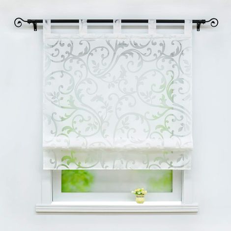 Store Romain à Passant en Polyester avec Motif de Fleurs Classique Décoration de Fenêtre pour Chambre Cuisine Salle de Bain Simple et Réglable Blanc 1 Pièce LxH 60x140CM (1/5)