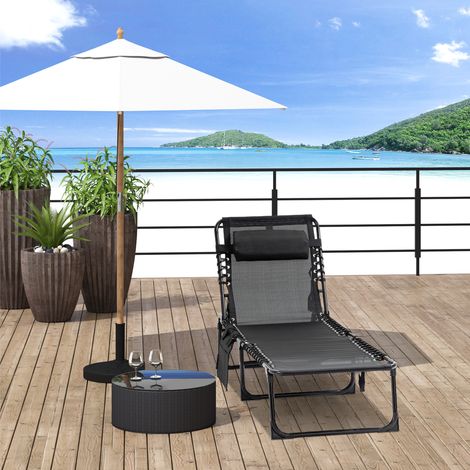 Lettino prendisole pieghevole Outsunny, sedia relax, schienale reclinabile a 5 livelli, poggiatesta removibile, tasca laterale integrata, rivestimento in Textilene, struttura in acciaio, dimensioni: 1