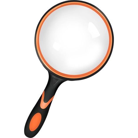 Loupe de 110 mm, loupe incassable avec poignée souple, loupe de lecture pour personnes âgées et enfants, grande taille, pour livres scientifiques, observation des loisirs et lecture (rouge-orange) (1/5)