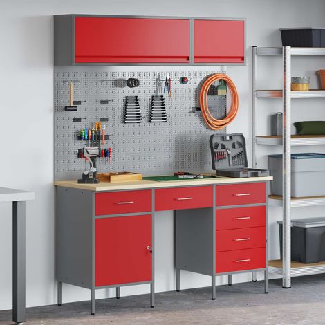 vidaXL Work Cabinet Set with Drawer with Storage Manual 8 pcs Red (1/5)
