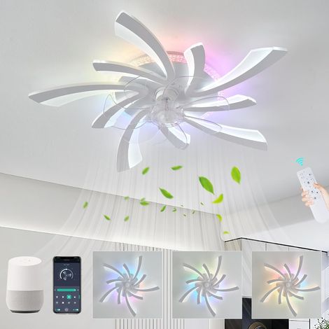 Ventilateur Plafond Avec Lumiere , Lustre Ventilateur Moderne Fleur Avec LED Dimmable, 6 Vitesses DC Motor Réversible Plafonnier Ventilateur Pour Chambre Salon-Blanc (1/5)