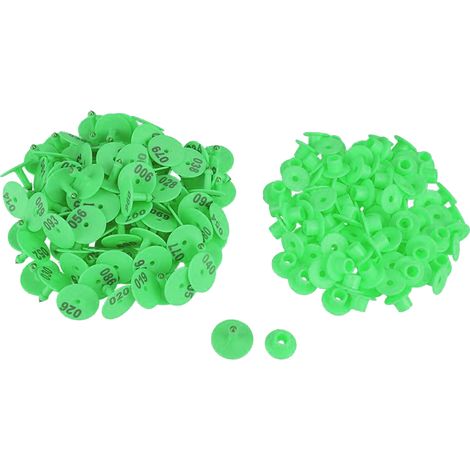1-100 Nombre rond en plastique bétail étiquette d'oreille étiquette animale pour chèvre mouton cochon (vert),A (1/5)