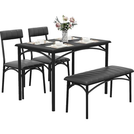 Ensemble table rectangulaire pour 4 personnes, banc rembourré et 2 chaises, mobilier repas gain de place pour appartement (1/5)