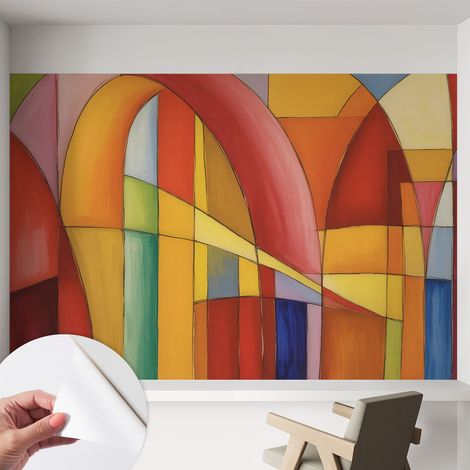 Papier peint adhésif décoratif avec colle pour salon chambre et bureau Installation rapide Formes énergiques 152x104 cm (1/5)