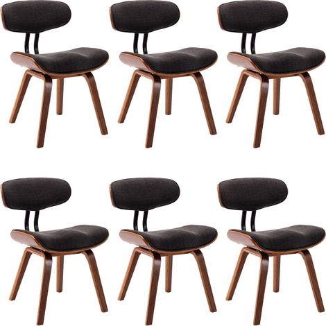 Chaises à manger  Chaise de cuisine lot de 6 gris bois courbé et tissu (1/5)