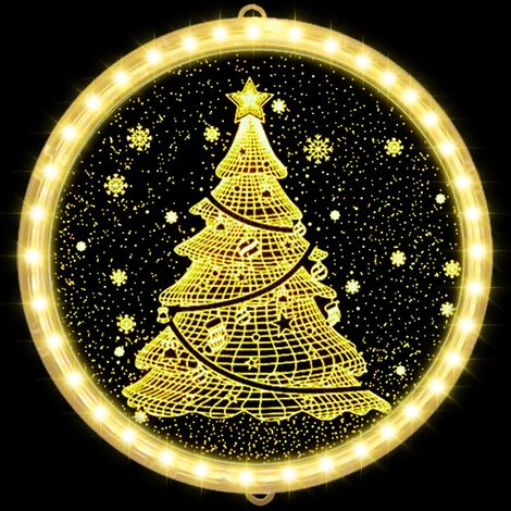 Luci decorative natalizie per finestre, luci decorative a LED con ventosa, bianco caldo 3D per decorazioni di luci per alberi di Natale da esterno e interno, albero di Natale (1/5)