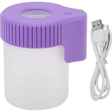Bocal loupe LED 8X, bocal de visualisation grossissant, coque en verre, étanche aux odeurs et contenant de rangement LED violet pour tabac et herbes.