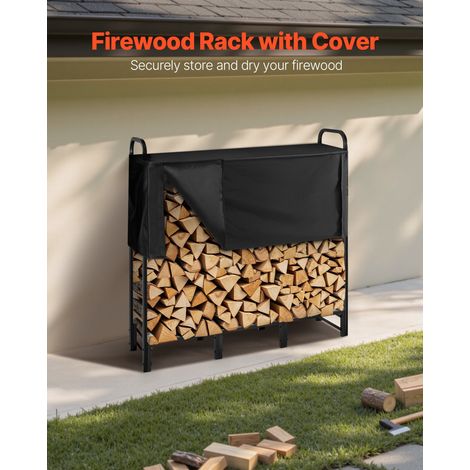 Support à bois de chauffage avec housse imperméable, range-bûches extérieur en métal, 1220 x 320 x 1180 mm, charge maximale 181,4 kg, couverture partielle, thermolaqué, pour terrasse, vérandas (1/5)