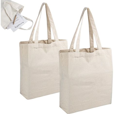 Lot de 2 sacs en toile de jute non imprimés, 45 x 35 cm, grand sac à provisions, sac en coton, sac en tissu non imprimé pour le linge, le sport, le shopping, sacs en toile de jute réutilisables