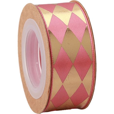 Ruban De Cadeau - Ruban Imprimé En Polyester - 25 X 700 Cm - Rouge Rose Violet - Pour Emballage Cadeau Et Pâtisserie - 1 Rouleau (1/5)