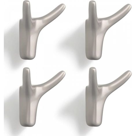 Lot de 4 patères doubles robustes en alliage de zinc pour couloir, chambre, salon, cuisine, vis incluses (nickel nacré) (1/5)