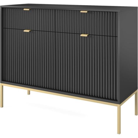 Cassettiera: 2 cassetti, 2 ante, Nero, oro, 104 x 83 x 39 cm, maniglie dorate (1/5)