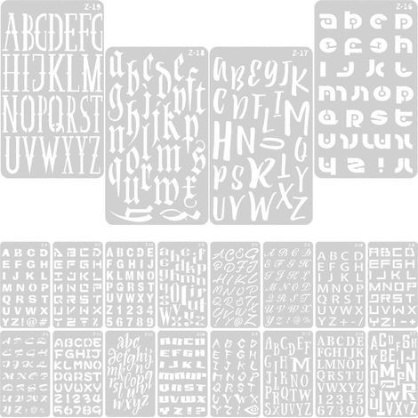 20 feuilles de pochoirs de lettres pour peinture sur bois, pochoirs de loisirs créatifs réutilisables, lettres en plastique (A6)-17.80X10.00X0.10CM-White (1/3)